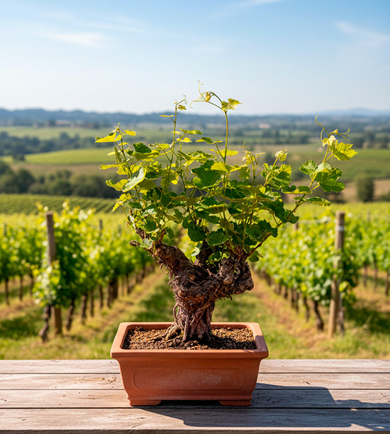 Bonsái de Vitis vinifera , vid o parra.