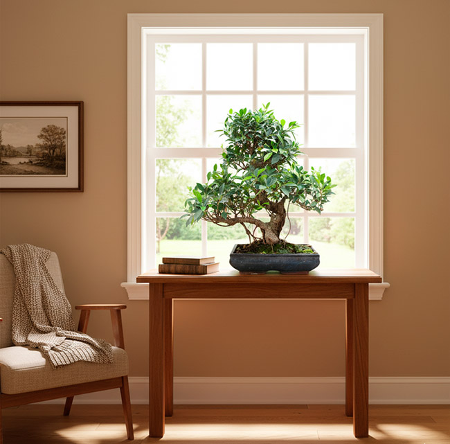 Ficus retusa en una ventana